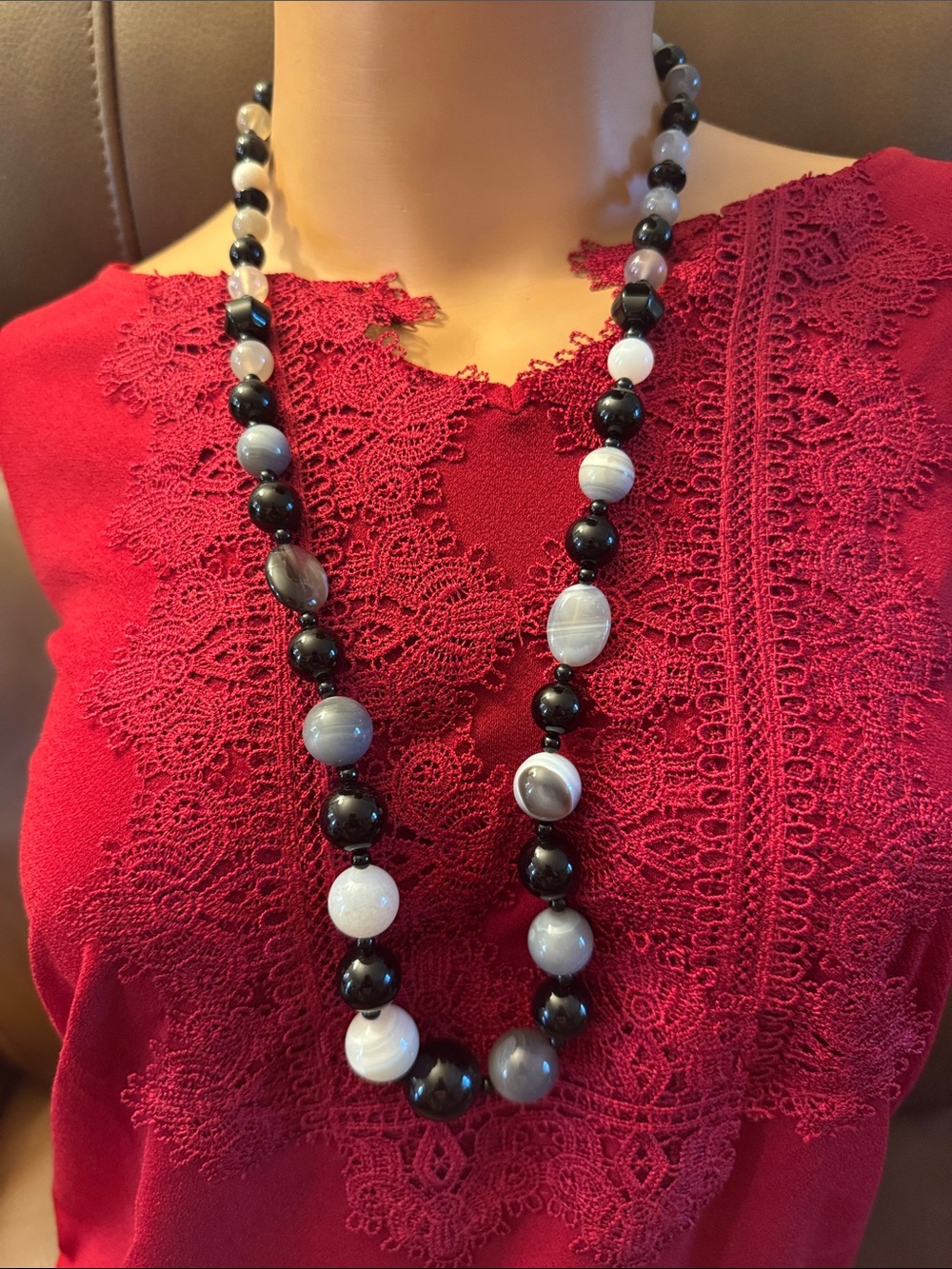 Jay King DTR 925 Onyx/Pietersite opal/moonstone graduated beaded necklace